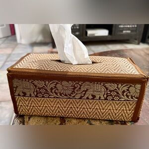Elephant Motif Woven Tissue Box Cover- Thailand
